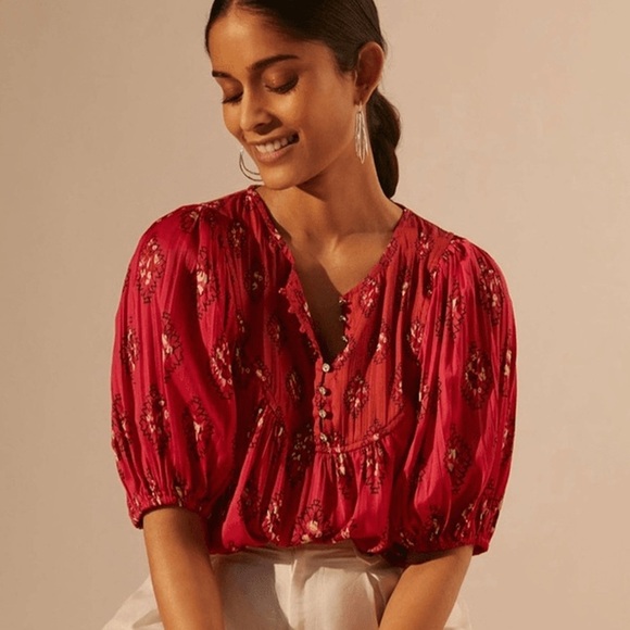 Anthropologie - Drapey Henley Pullover - Pink Combo - Picture 1 of 12